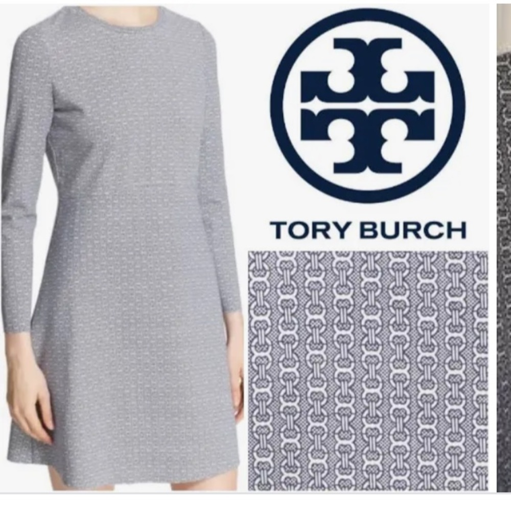 NWT TORY BURCH Corinne Dress in Size XS! Elegant Navy White pattern